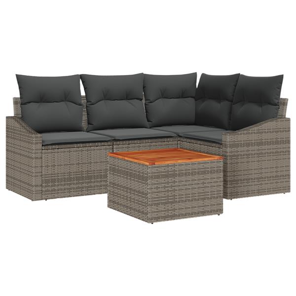 Grote foto vidaxl 5 delige tuinset met kussens grijs poly rattan en acacia tuin en terras tuinmeubelen