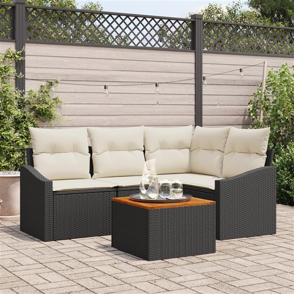 Grote foto vidaxl 5 delige tuinsofa set met kussens zwart poly rattan acacia tuin en terras tuinmeubelen