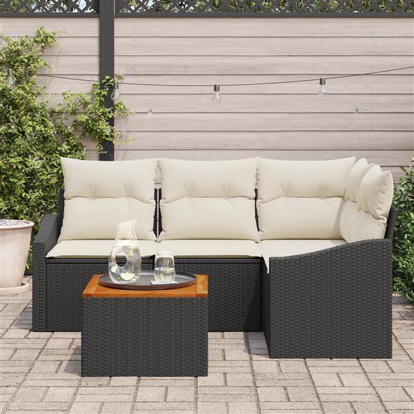 Grote foto vidaxl 5 delige tuinsofa set met kussens zwart poly rattan acacia tuin en terras tuinmeubelen