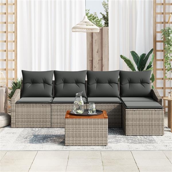 Grote foto vidaxl 6 delige tuin sofa set met kussens grijs poly rattan acacia tuin en terras tuinmeubelen