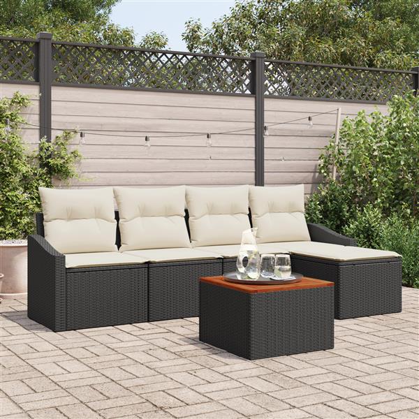 Grote foto vidaxl 6 delige tuin sofa set met kussens zwart poly rattan acacia tuin en terras tuinmeubelen
