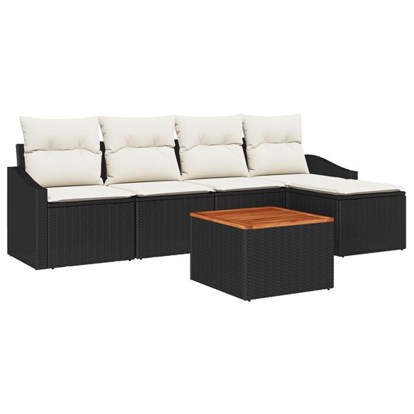 Grote foto vidaxl 6 delige tuin sofa set met kussens zwart poly rattan acacia tuin en terras tuinmeubelen