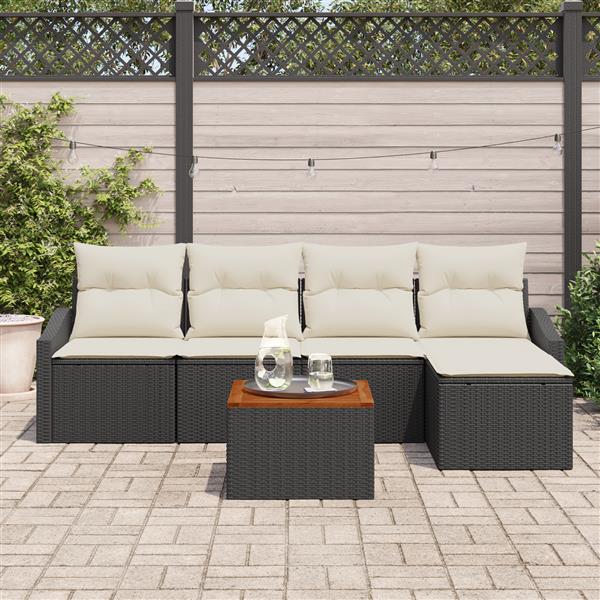 Grote foto vidaxl 6 delige tuin sofa set met kussens zwart poly rattan acacia tuin en terras tuinmeubelen