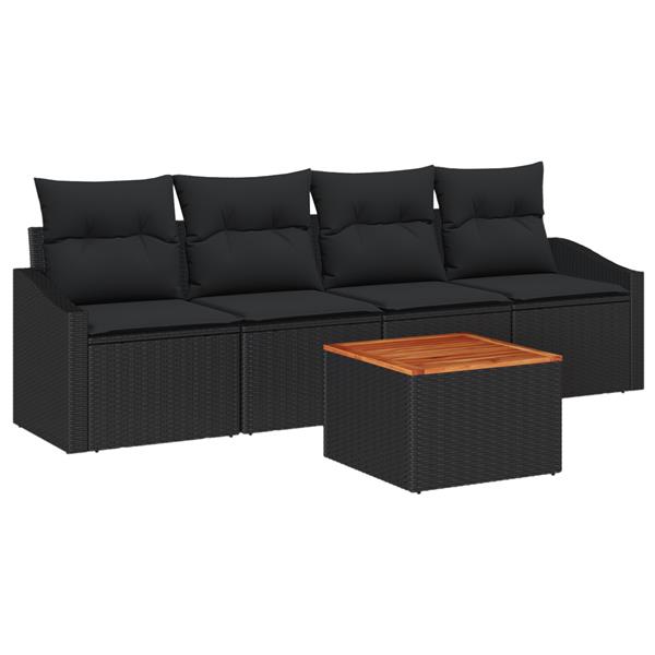 Grote foto vidaxl 5 delige tuinset met kussens zwart poly rattan en acacia tuin en terras tuinmeubelen
