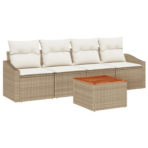 Grote foto vidaxl 5 delige tuinset met kussens in beige poly rattan en acacia tuin en terras tuinmeubelen