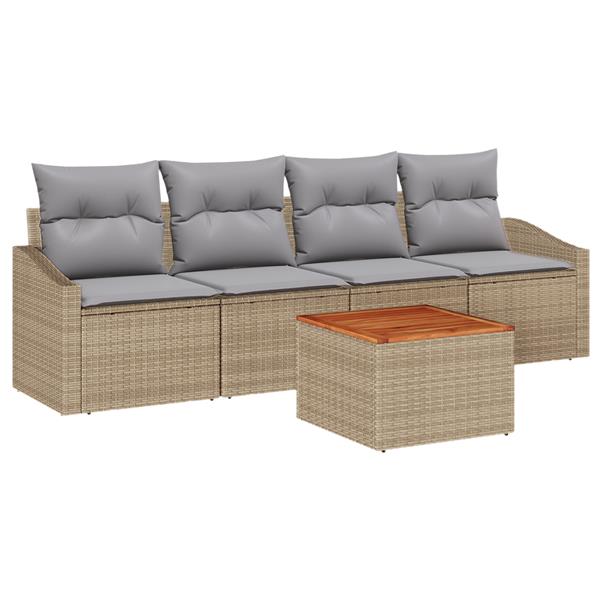 Grote foto vidaxl 5 delige tuinsofa set met kussens in beige poly rattan en acacia tuin en terras tuinmeubelen