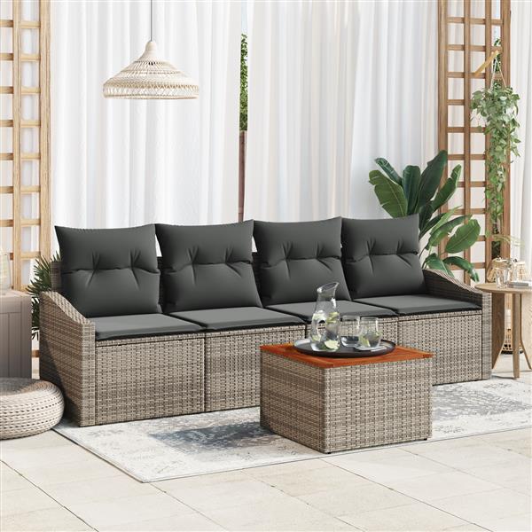 Grote foto vidaxl 5 delige tuinset met kussens grijs poly rattan acacia tuin en terras tuinmeubelen
