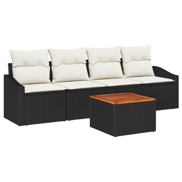 Grote foto vidaxl 5 delige tuinbankset met kussens zwart poly rattan acacia tuin en terras tuinmeubelen