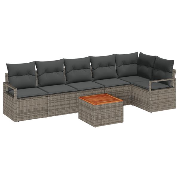 Grote foto vidaxl 7 delige tuinset met kussens in grijs poly rattan en acacia tuin en terras tuinmeubelen