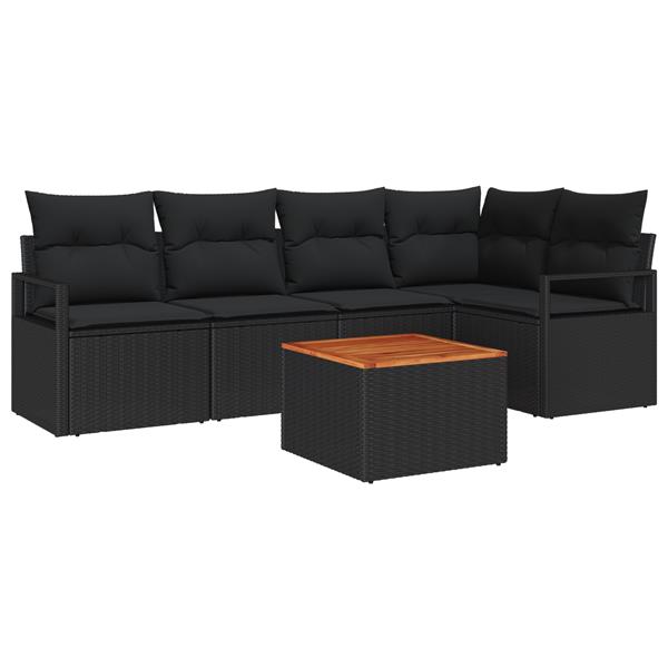 Grote foto vidaxl 6 delige tuinset met kussens in zwart poly rattan en acacia tuin en terras tuinmeubelen