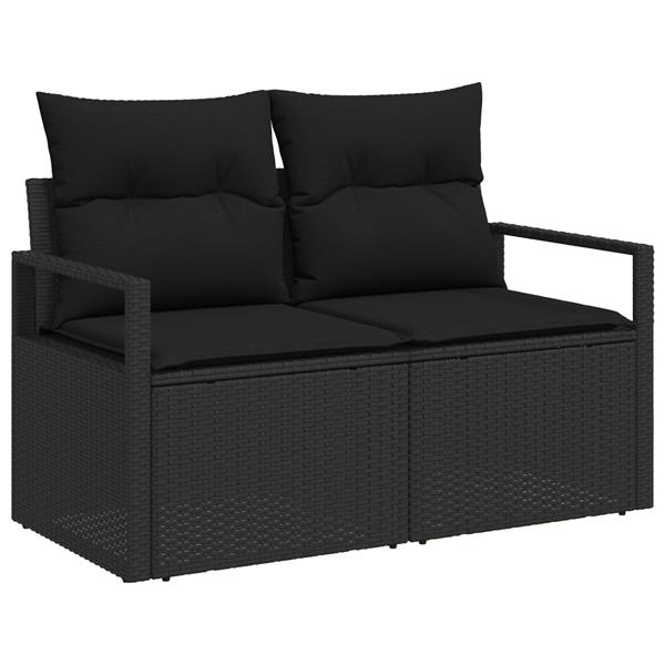 Grote foto vidaxl 6 delige tuinset met kussens in zwart poly rattan en acacia tuin en terras tuinmeubelen