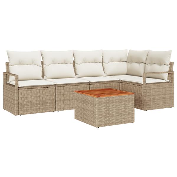 Grote foto vidaxl 6 delige tuinset met kussens in beige poly rattan en acacia tuin en terras tuinmeubelen