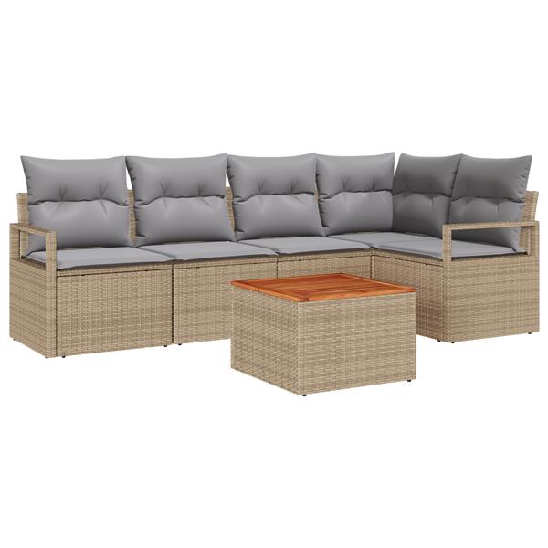 Grote foto vidaxl 6 delige tuin sofa set met kussens in beige van poly rattan en acacia tuin en terras tuinmeubelen
