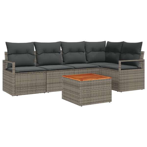 Grote foto vidaxl 6 delige tuinbank set met kussens grijs poly rattan en acacia tuin en terras tuinmeubelen