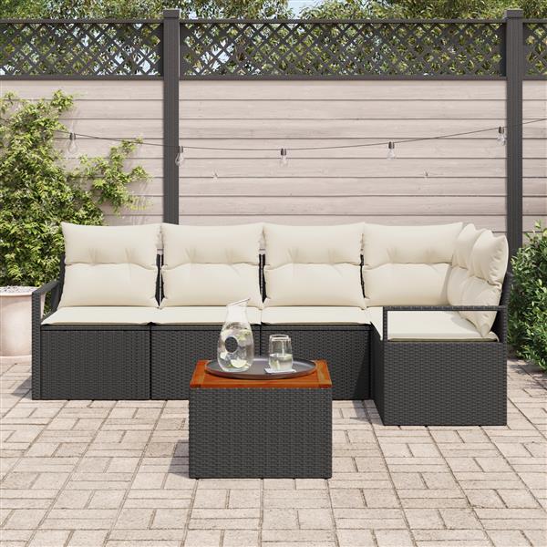 Grote foto vidaxl 6 delige tuinsofaset met kussens in zwart poly rattan en acacia tuin en terras tuinmeubelen