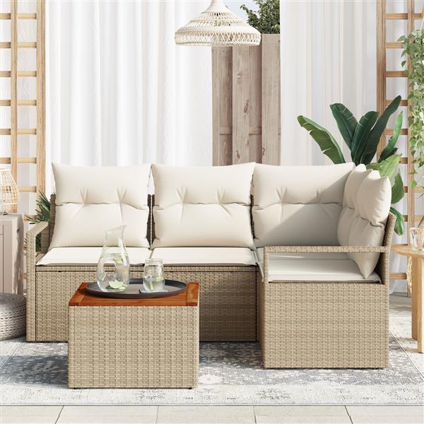 Grote foto vidaxl 5 delige tuinbankenset met kussens poly rattan acacia beige tuin en terras tuinmeubelen