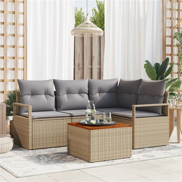 Grote foto vidaxl 5 delige tuinbankenset met kussens poly rattan acacia beige tuin en terras tuinmeubelen