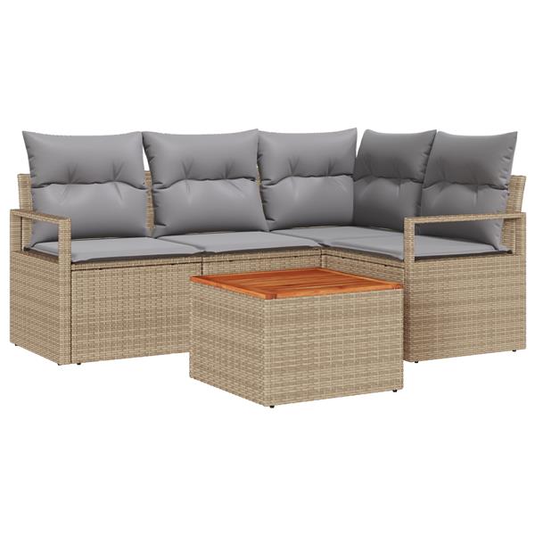 Grote foto vidaxl 5 delige tuinbankenset met kussens poly rattan acacia beige tuin en terras tuinmeubelen
