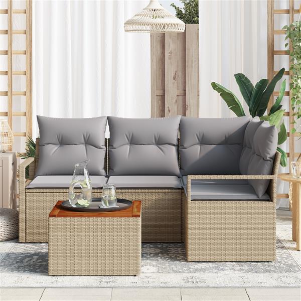 Grote foto vidaxl 5 delige tuinbankenset met kussens poly rattan acacia beige tuin en terras tuinmeubelen