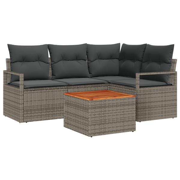 Grote foto vidaxl 5 delige tuinbankenset met kussens poly rattan acacia grijs tuin en terras tuinmeubelen