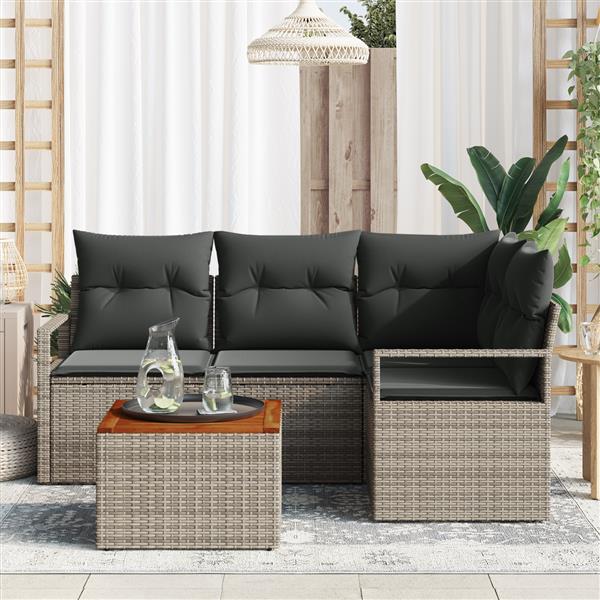 Grote foto vidaxl 5 delige tuinbankenset met kussens poly rattan acacia grijs tuin en terras tuinmeubelen