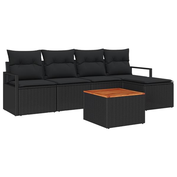 Grote foto vidaxl 6 delige tuinbankset met kussens zwart poly rattan acacia tuin en terras tuinmeubelen