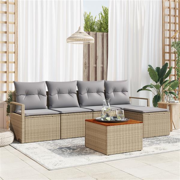 Grote foto vidaxl 6 delige tuinbankset met kussens beige poly rattan acacia tuin en terras tuinmeubelen