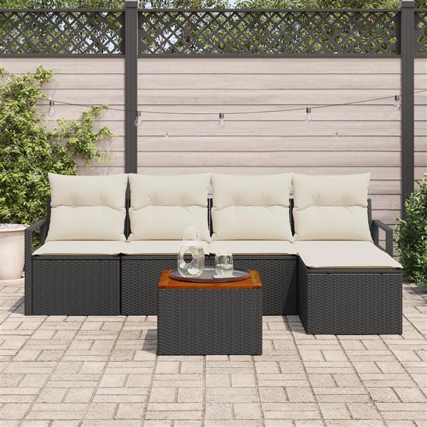Grote foto vidaxl 6 persoons tuinbank set met kussens zwart poly rattan acacia tuin en terras tuinmeubelen