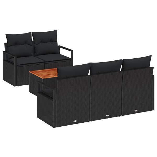Grote foto vidaxl 6 delige tuinbankenset met kussens poly rattan acacia zwart tuin en terras tuinmeubelen