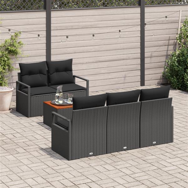 Grote foto vidaxl 6 delige tuinbankenset met kussens poly rattan acacia zwart tuin en terras tuinmeubelen
