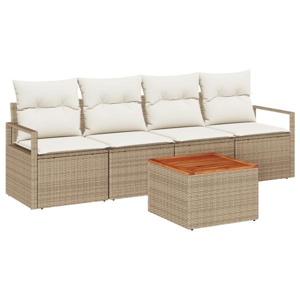 Grote foto vidaxl 5 delige tuinbankenset met kussens poly rattan acacia beige tuin en terras tuinmeubelen