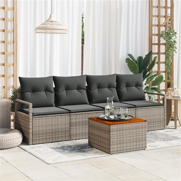 Grote foto vidaxl 5 delige tuinbankenset met kussens poly rattan acacia grijs tuin en terras tuinmeubelen