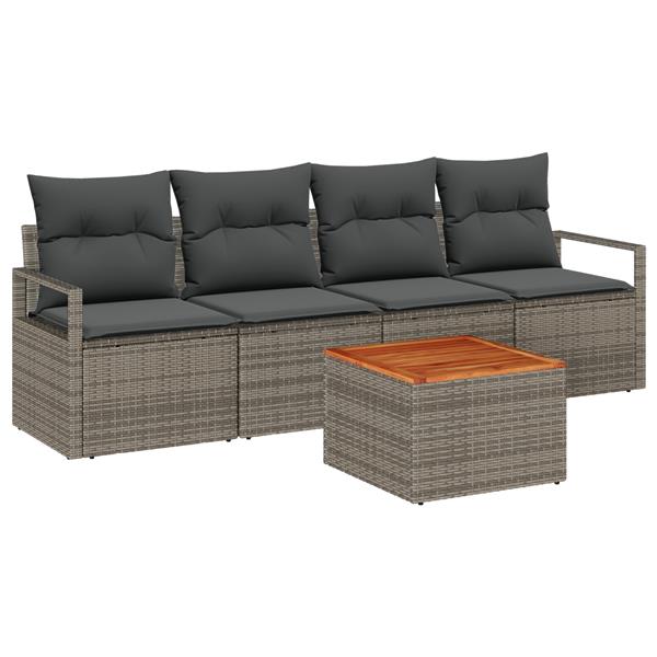 Grote foto vidaxl 5 delige tuinbankenset met kussens poly rattan acacia grijs tuin en terras tuinmeubelen