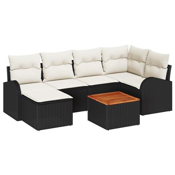 Grote foto vidaxl 7 delige tuinbankenset met kussens poly rattan acacia zwart tuin en terras tuinmeubelen