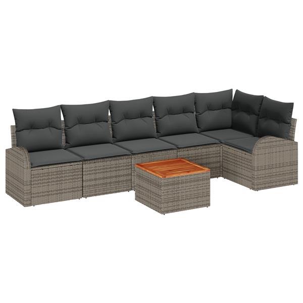 Grote foto vidaxl 7 delige tuinbankenset met kussens poly rattan acacia grijs tuin en terras tuinmeubelen