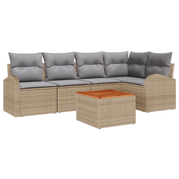 Grote foto vidaxl 6 delige tuinsofa set met kussens in beige poly rattan en acacia tuin en terras tuinmeubelen