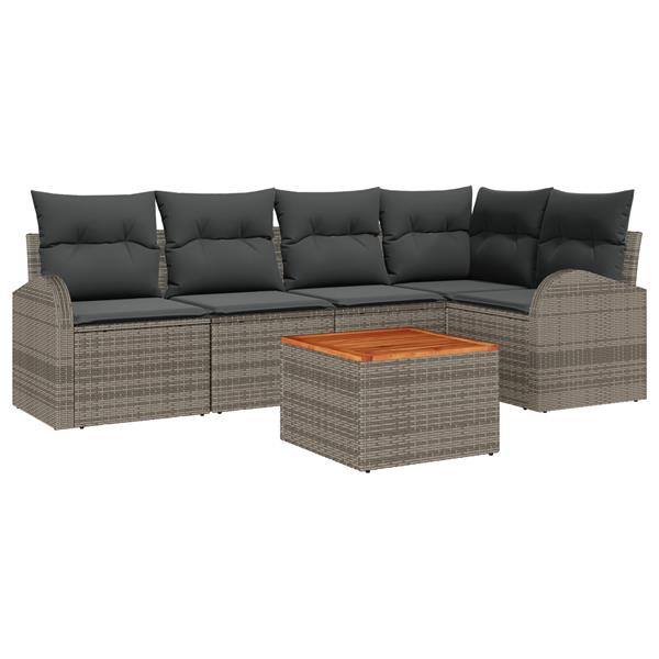 Grote foto vidaxl 6 delige tuinbankset met kussens grijs poly rattan en acacia tuin en terras tuinmeubelen