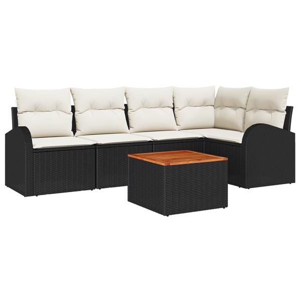 Grote foto vidaxl 6 delige tuinsofa set met kussens in zwart poly rattan en acacia tuin en terras tuinmeubelen