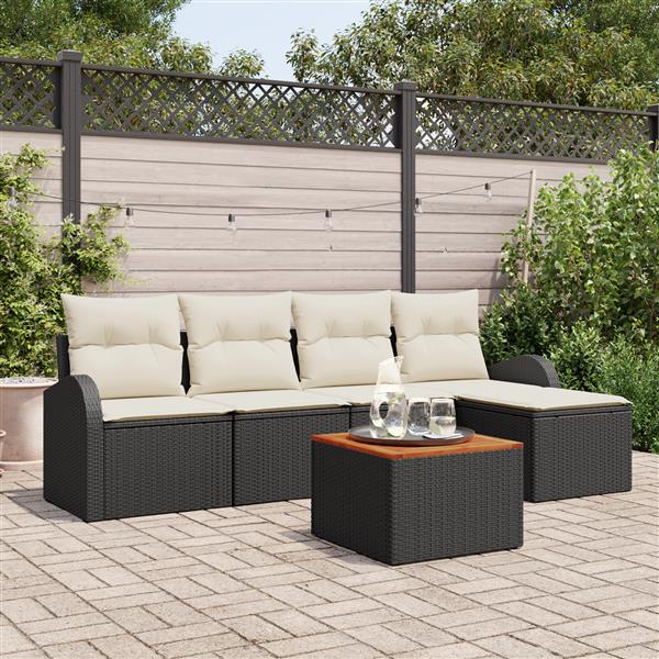 Grote foto vidaxl 6 delige tuinset met kussens zwart poly rattan acacia tuin en terras tuinmeubelen