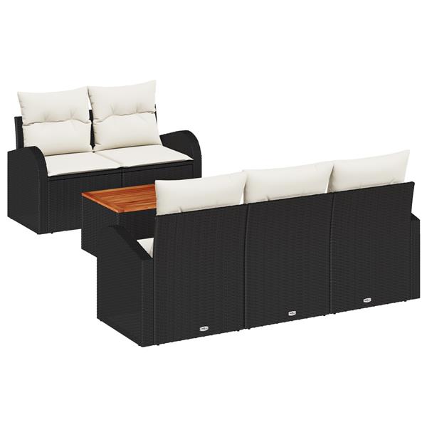 Grote foto vidaxl 6 delige tuinbankset met kussens zwart poly rattan acacia tuin en terras tuinmeubelen