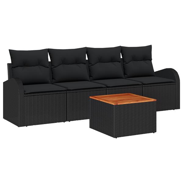 Grote foto vidaxl 5 delige tuinset met kussens zwart poly rattan acacia tuin en terras tuinmeubelen