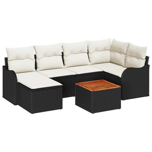 Grote foto vidaxl 7 delige tuinbankenset met kussens poly rattan acacia zwart tuin en terras tuinmeubelen