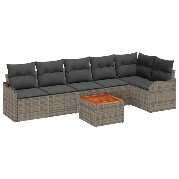 Grote foto vidaxl 7 delige tuinset met kussens in grijs poly rattan en acaciahout tuin en terras tuinmeubelen