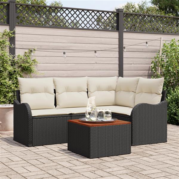 Grote foto vidaxl 5 delige tuinbankenset met kussens poly rattan acacia zwart tuin en terras tuinmeubelen
