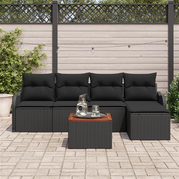 Grote foto vidaxl 6 delige tuinsofa set met kussens zwart poly rattan en acaciahout tuin en terras tuinmeubelen