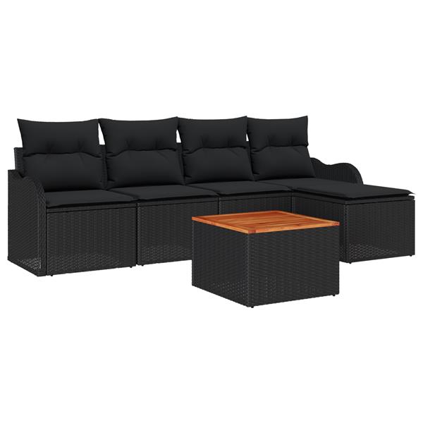 Grote foto vidaxl 6 delige tuinsofa set met kussens zwart poly rattan en acaciahout tuin en terras tuinmeubelen
