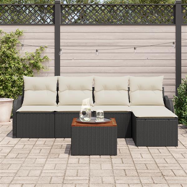 Grote foto vidaxl 6 delige tuinset met kussens zwart poly rattan en acaciahout tuin en terras tuinmeubelen