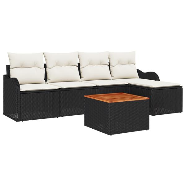 Grote foto vidaxl 6 delige tuinset met kussens zwart poly rattan en acaciahout tuin en terras tuinmeubelen
