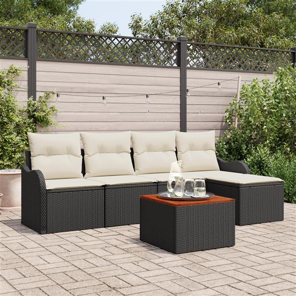 Grote foto vidaxl 6 delige tuinset met kussens zwart poly rattan en acaciahout tuin en terras tuinmeubelen