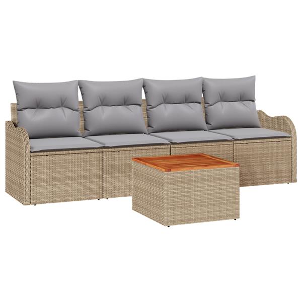 Grote foto vidaxl 5 delige tuinset met kussens in beige poly rattan en acaciahout tuin en terras tuinmeubelen